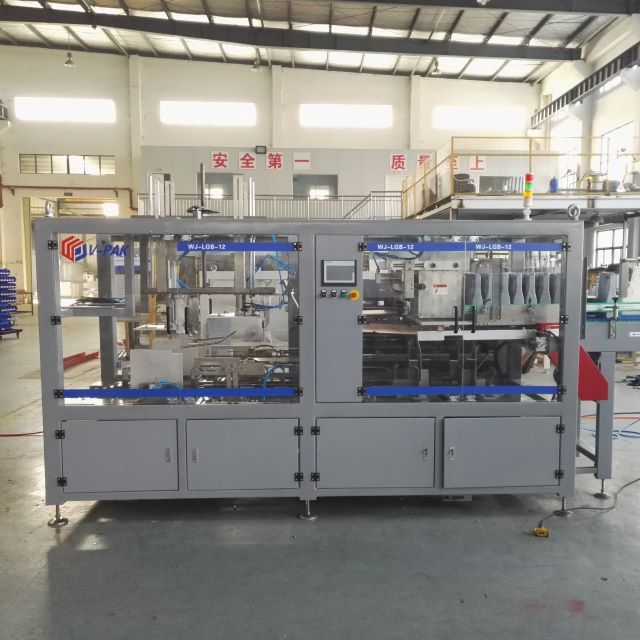 VPAK Drop Down Wraparound Case Packer Precision Calibrated for Drinking Water Packaging